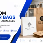 Custom paper bags for small businesses with kraft and white branded packaging options