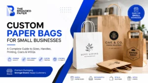Custom paper bags for small businesses with kraft and white branded packaging options