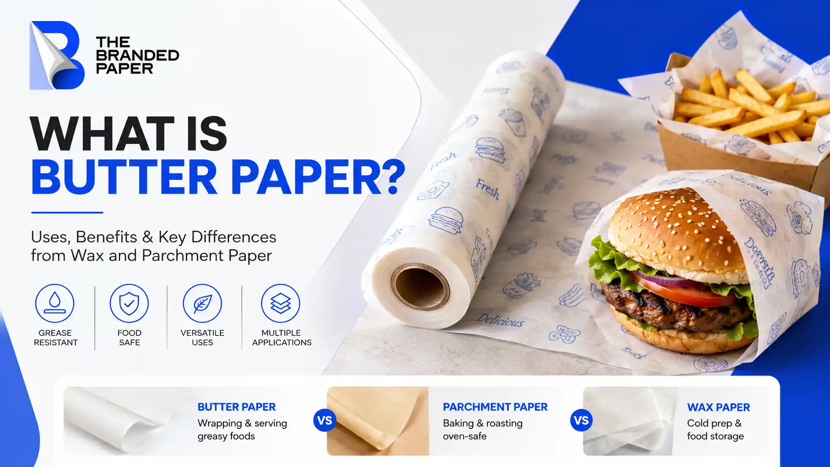 What Is Butter Paper? Comparison of butter paper, parchment paper, and wax paper for food wrapping and baking.