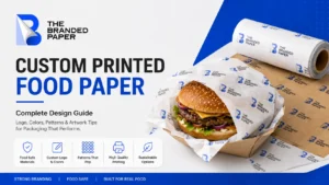 Custom printed food paper with branded logo, colors, patterns, and professional artwork