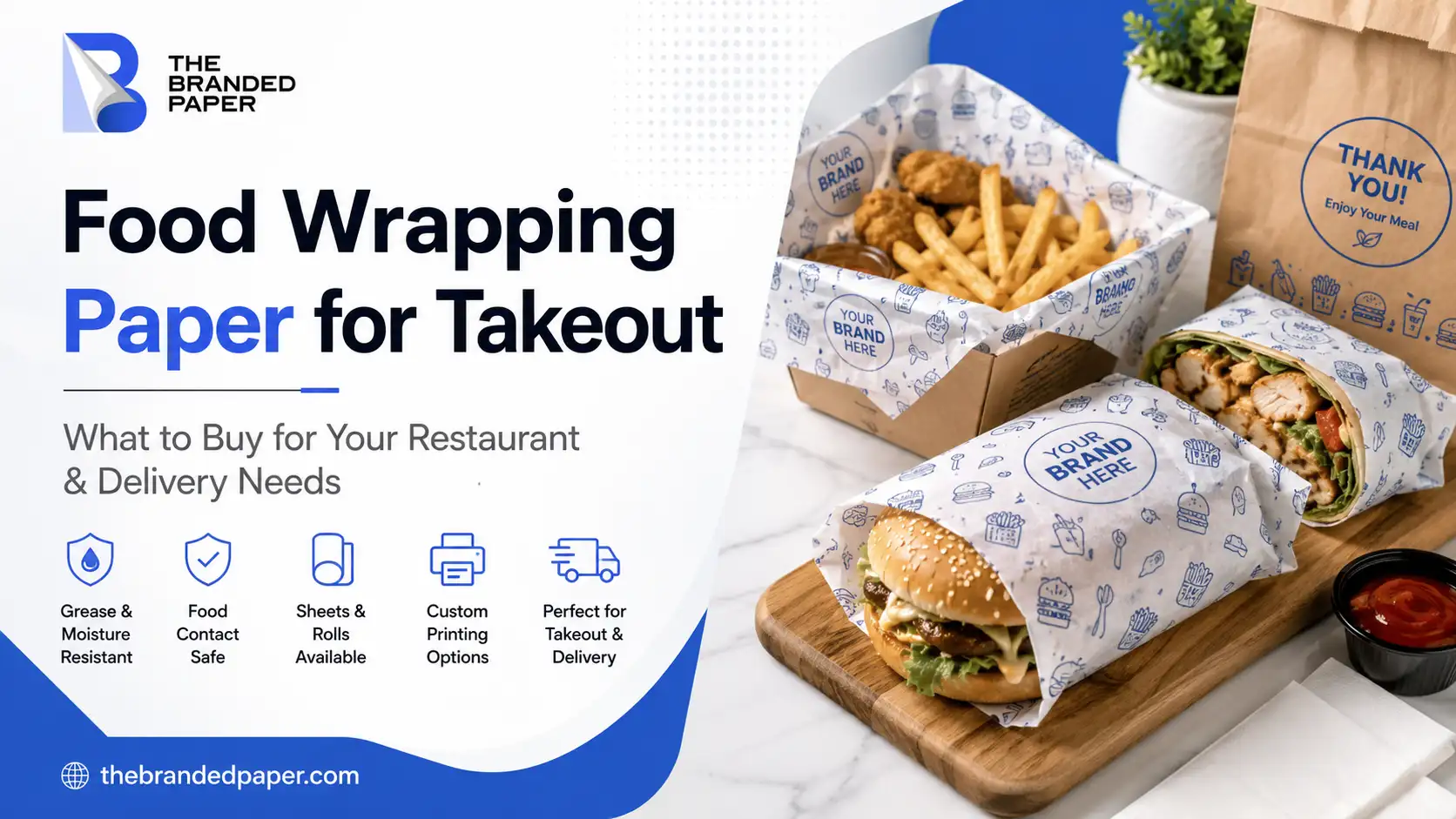 Custom food wrapping paper for takeout and restaurant food packaging