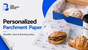 Personalized parchment paper printed with a custom logo for restaurant and bakery food packaging
