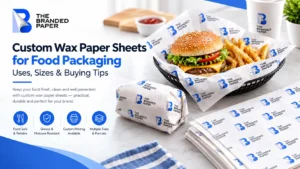 Custom wax paper sheets used for branded food wrapping and basket liners