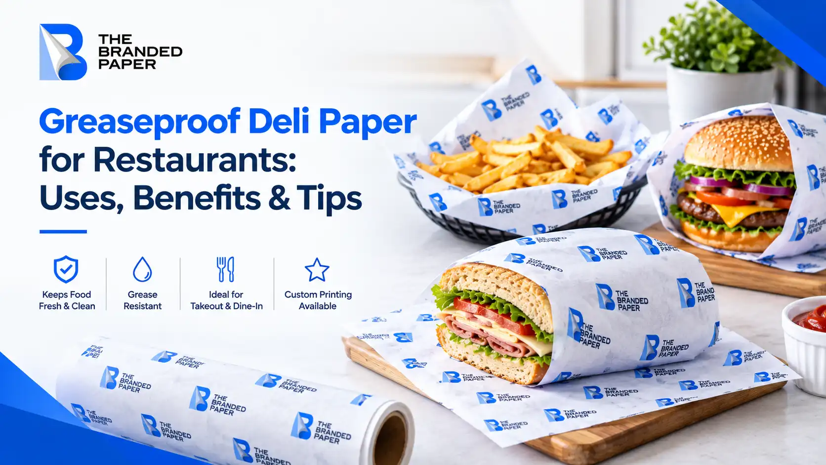 Greaseproof deli paper used to wrap restaurant sandwiches and line food baskets